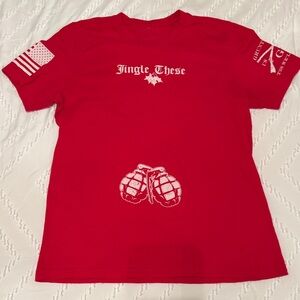 Grunt Style Red Short-Sleeve Crew Tee with White Sleeve Stripes